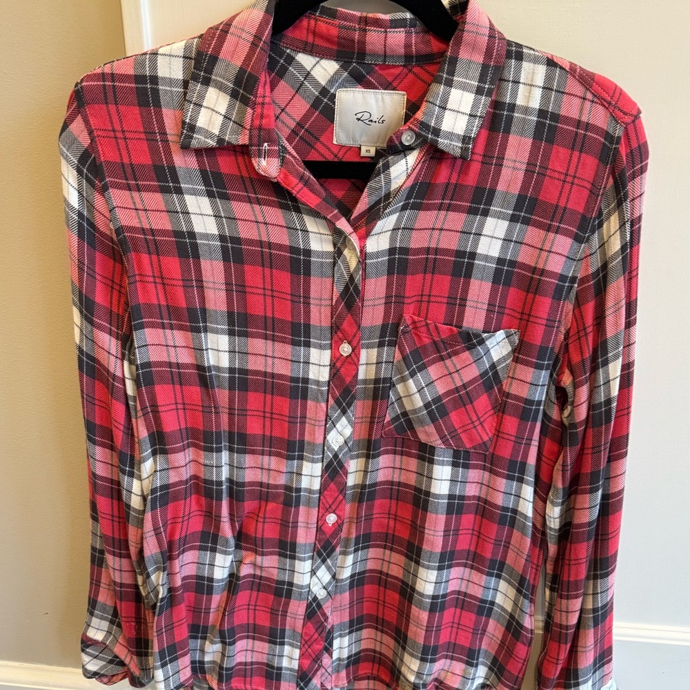 Rails XS red plaid button down